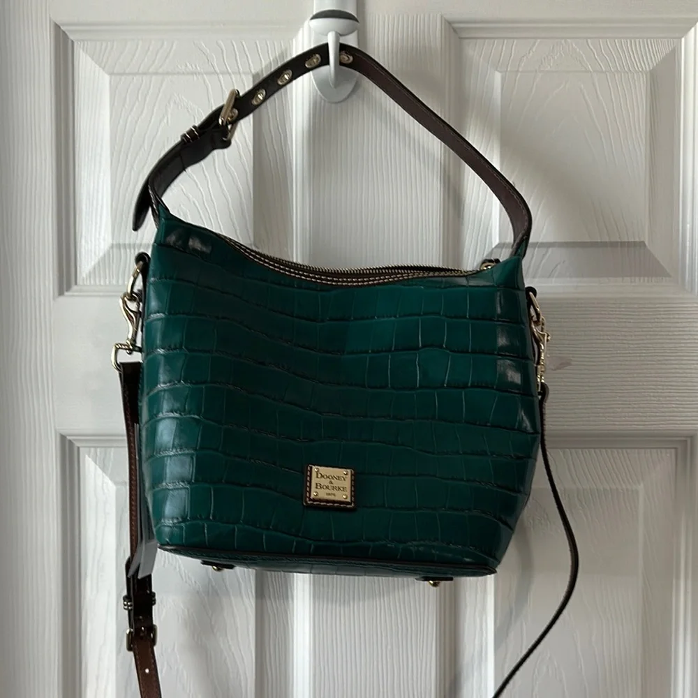Dooney & Bourke Croc Teal and Brown Paige Crossbody and Shoulder Bag - Picture 1 of 7
